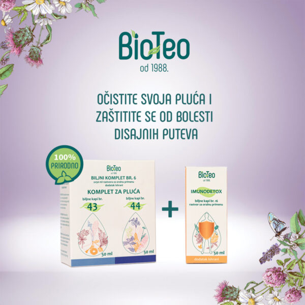 BioTeo set protiv prehlade: Komplet za pluća br. 6 (2x50ml) + Biljne kapi br. 16 ImunoDetox (50ml)